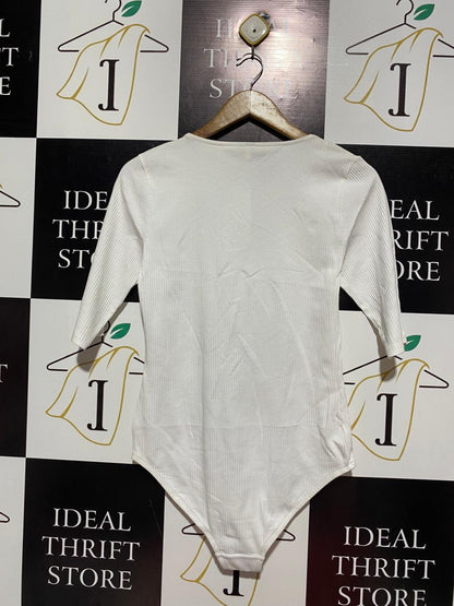 ANKO |M| BUST 16|B10| WHITE RIBBED SCOOP NECK BODYSUIT