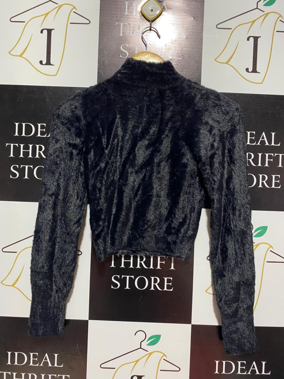 VALLEY GIRL |S| BUST 24| BLACK FAUX FUR MOCK NECK TOP