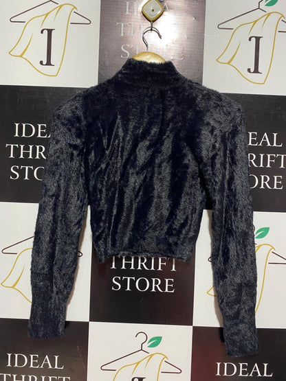 VALLEY GIRL |S| BUST 24| BLACK FAUX FUR MOCK NECK TOP
