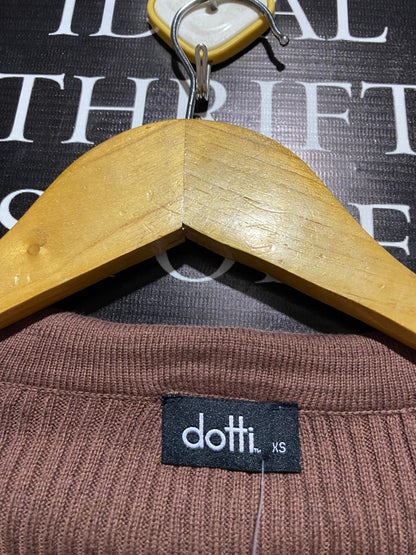 DOTTI |XS| BUST 14| CHOCOLATE BROWN RIBBED POLO TOP
