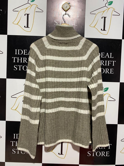 H&M |XS| BUST 23| GREY AND WHITE STRIPED TURTLENECK SWEATER