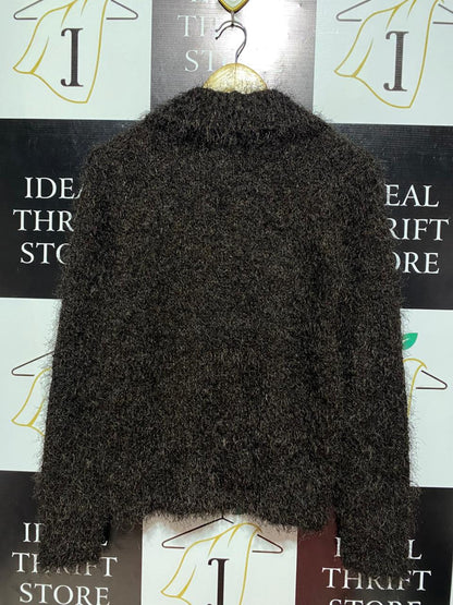 DOLINA |S| BUST 16| DARK BROWN SHAGGY KNIT CARDIGAN