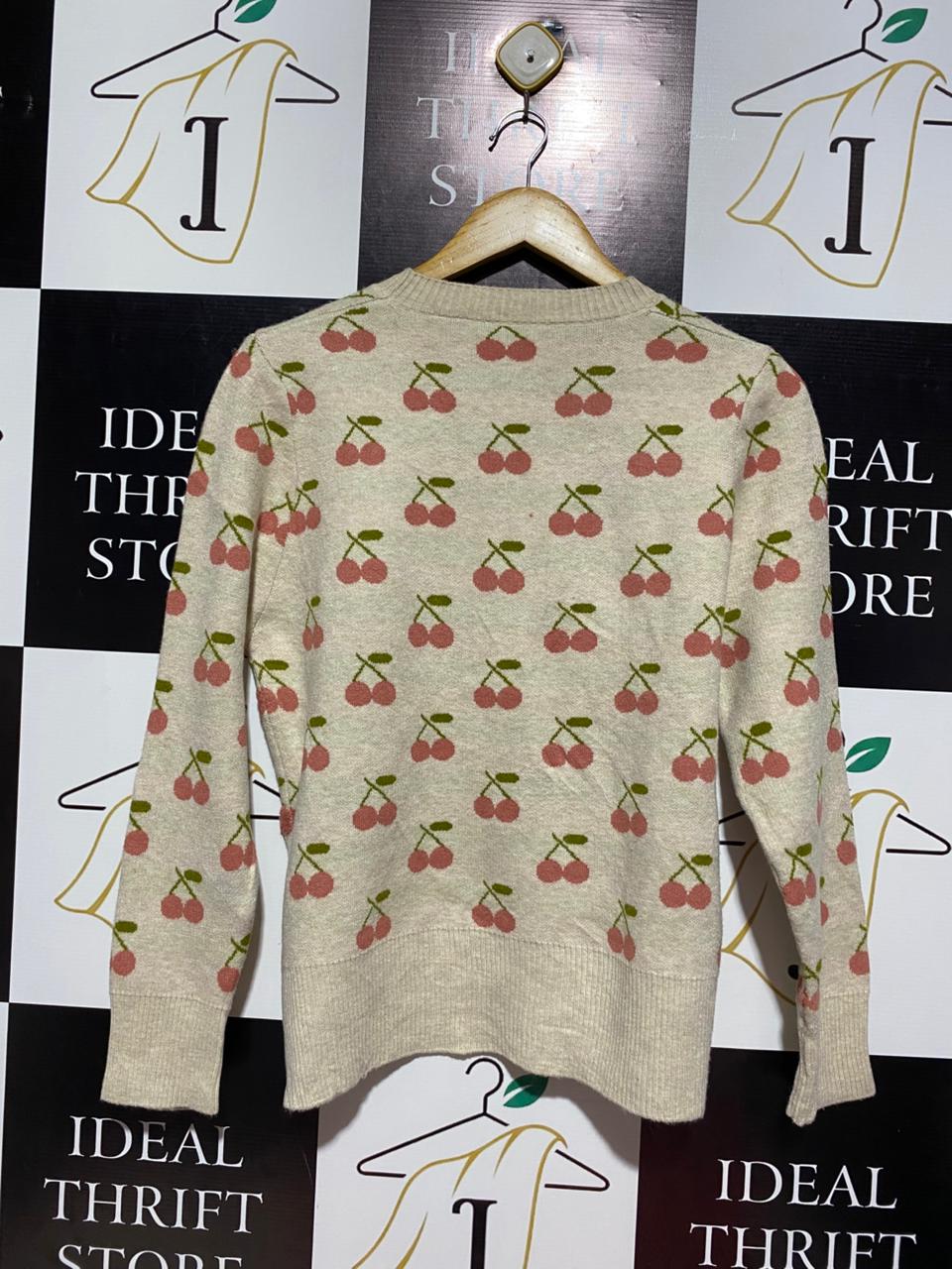 MELODY |L| BUST 19| CREAM CHERRY PRINT KNIT SWEATER