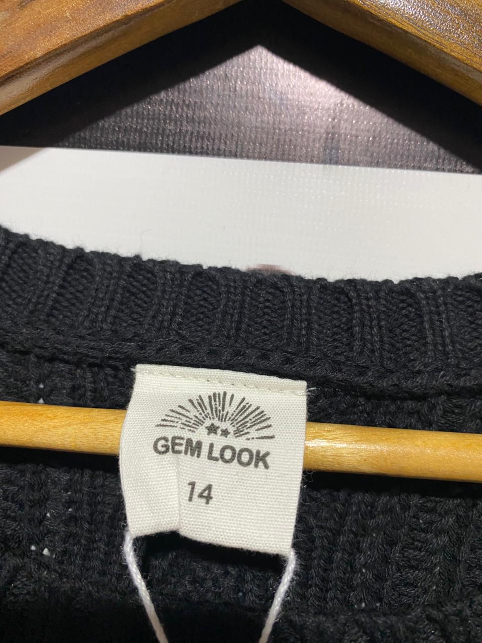 GEM LOOK |L| BUST 17| BLACK CABLE KNIT ROUND NECK SWEATER