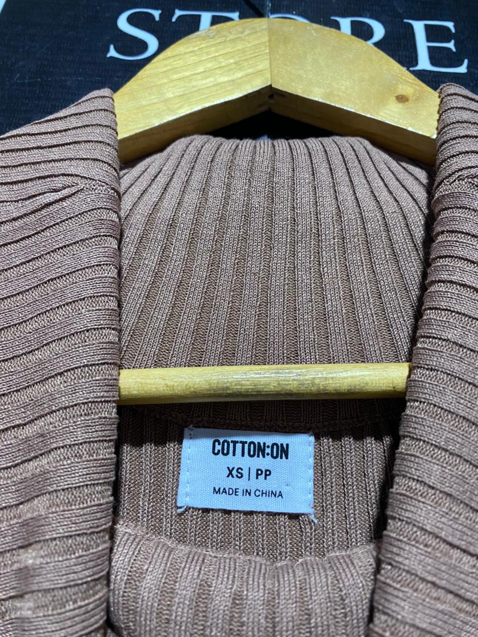 COTTON ON |XS| BUST 11| CAMEL RIBBED OFF-THE-SHOULDER TOP