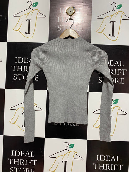 GLASONS |XS| BUST 12| GREY RIBBED BUTTON-UP CARDIGAN