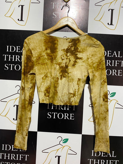GOLDEN-BROWN TIE-DYE TWIST-FRONT TOP |S| BUST 14|