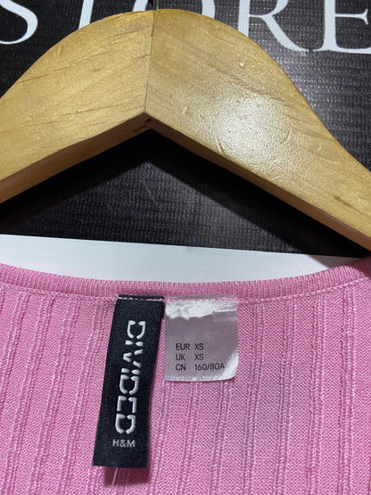 H&M DIVIDED |XS| BUST 13| PINK RUFFLED HEM CARDIGAN