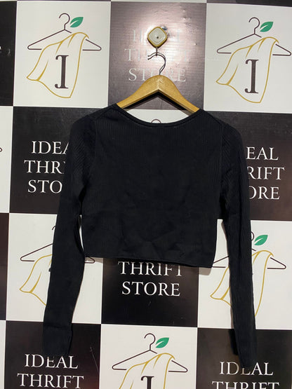 UNIQLO |S| BUST 16| BLACK RIBBED BUTTON-FRONT CARDIGAN
