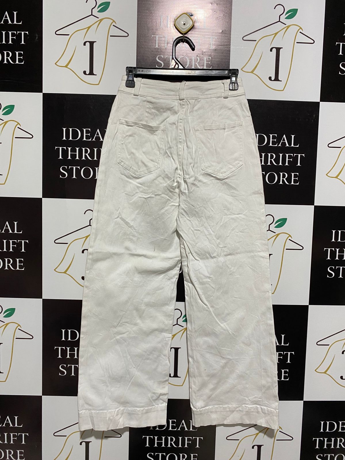 GLASSONS |M| WAIST 26| WOMEN'S HIGH-WAISTED WIDE-LEG CHINO PANTS - OFF-WHITE / IVORY