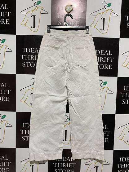 GLASSONS |M| WAIST 26| WOMEN'S HIGH-WAISTED WIDE-LEG CHINO PANTS - OFF-WHITE / IVORY