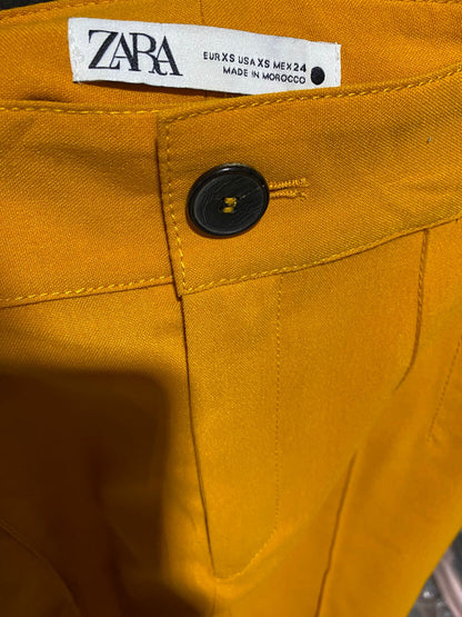ZARA |XS| WAIST 28| WOMEN'S HIGH-WAISTED STRAIGHT-LEG TROUSERS - MUSTARD YELLOW