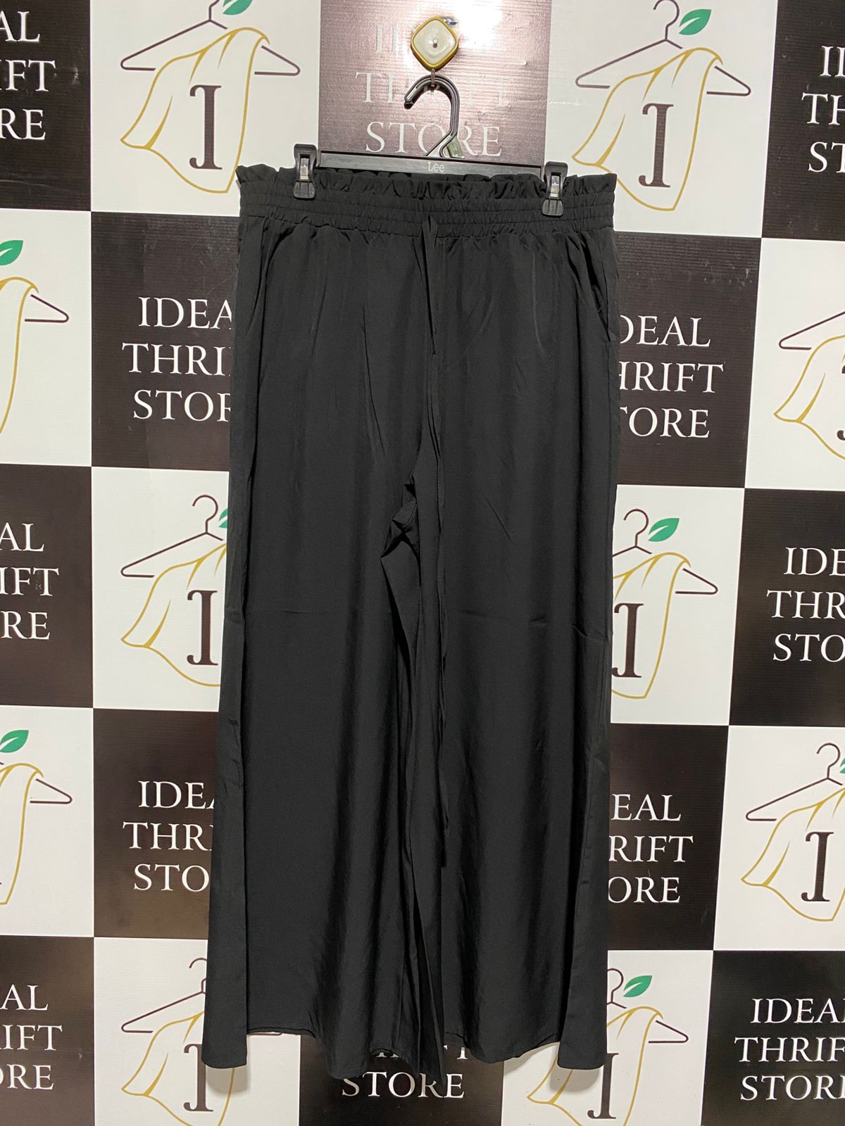 |XL| WAIST 32| WOMEN'S HIGH-WAISTED ELASTIC WAIST WIDE-LEG PALAZZO PANTS - BLACK