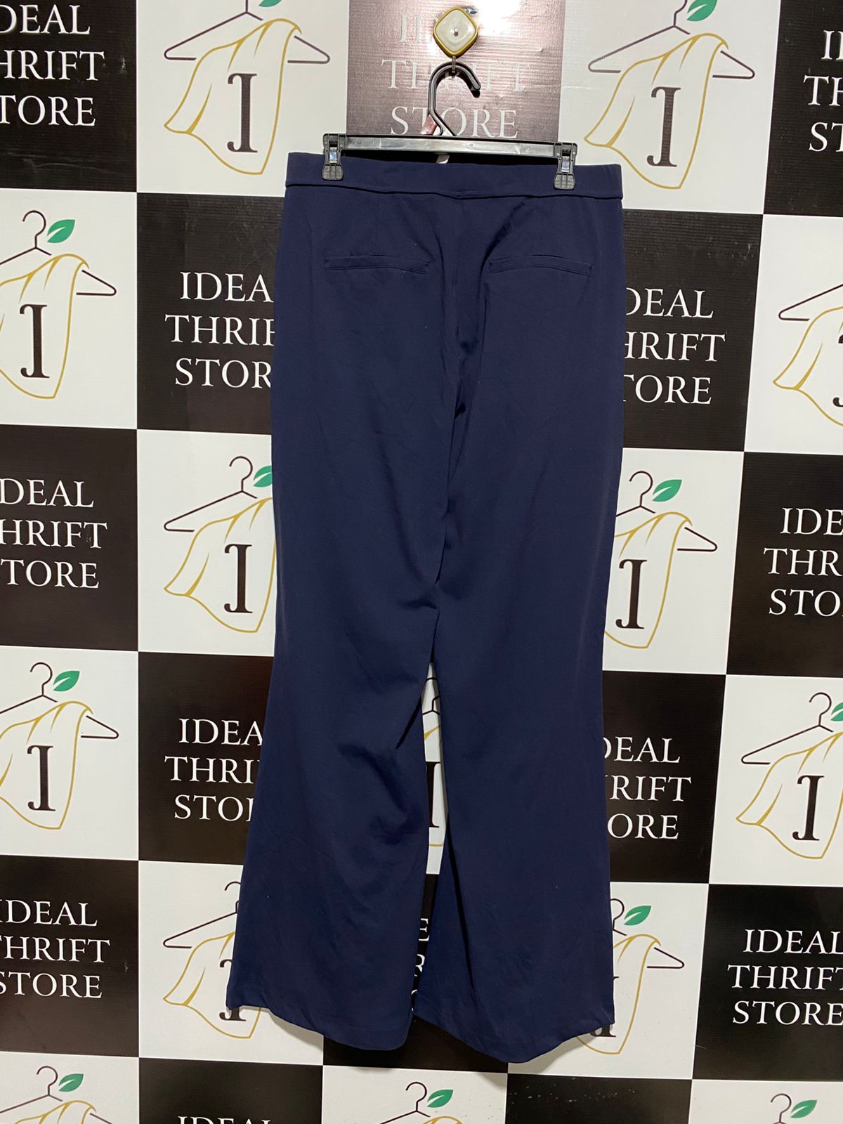 HALARA |L| WAIST 32| WOMEN'S HIGH-WAISTED FLARE DRESS TROUSERS - NAVY BLUE