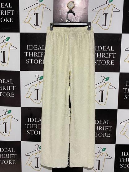 WOMEN'S HIGH-WAISTED PLEATED PALAZZO PANTS - CREAM / IVORY |M| WAIST 26|