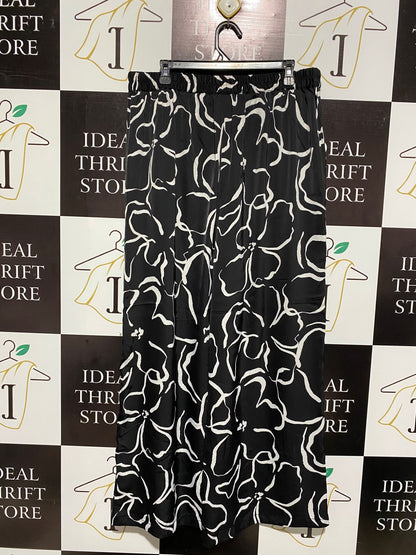 ANKO |XL| WAIST 34|C1|  WOMEN'S HIGH-WAISTED WIDE-LEG CULOTTES - MONOCHROME FLORAL ABSTRACTION