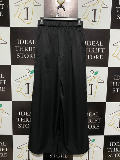 SHEIN |M| WAIST 26| WOMEN'S HIGH-WAISTED WIDE-LEG PLEATED TROUSERS - NOIR SATIN BLACK