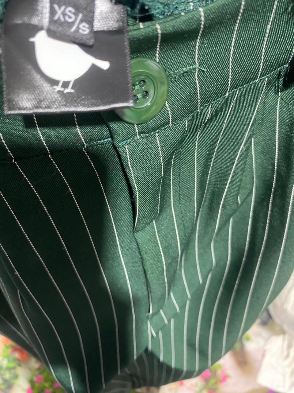 WOMEN'S HIGH-WAISTED WIDE-LEG TROUSERS - HUNTER GREEN PINSTRIPE |XS/S| WAIST 26|
