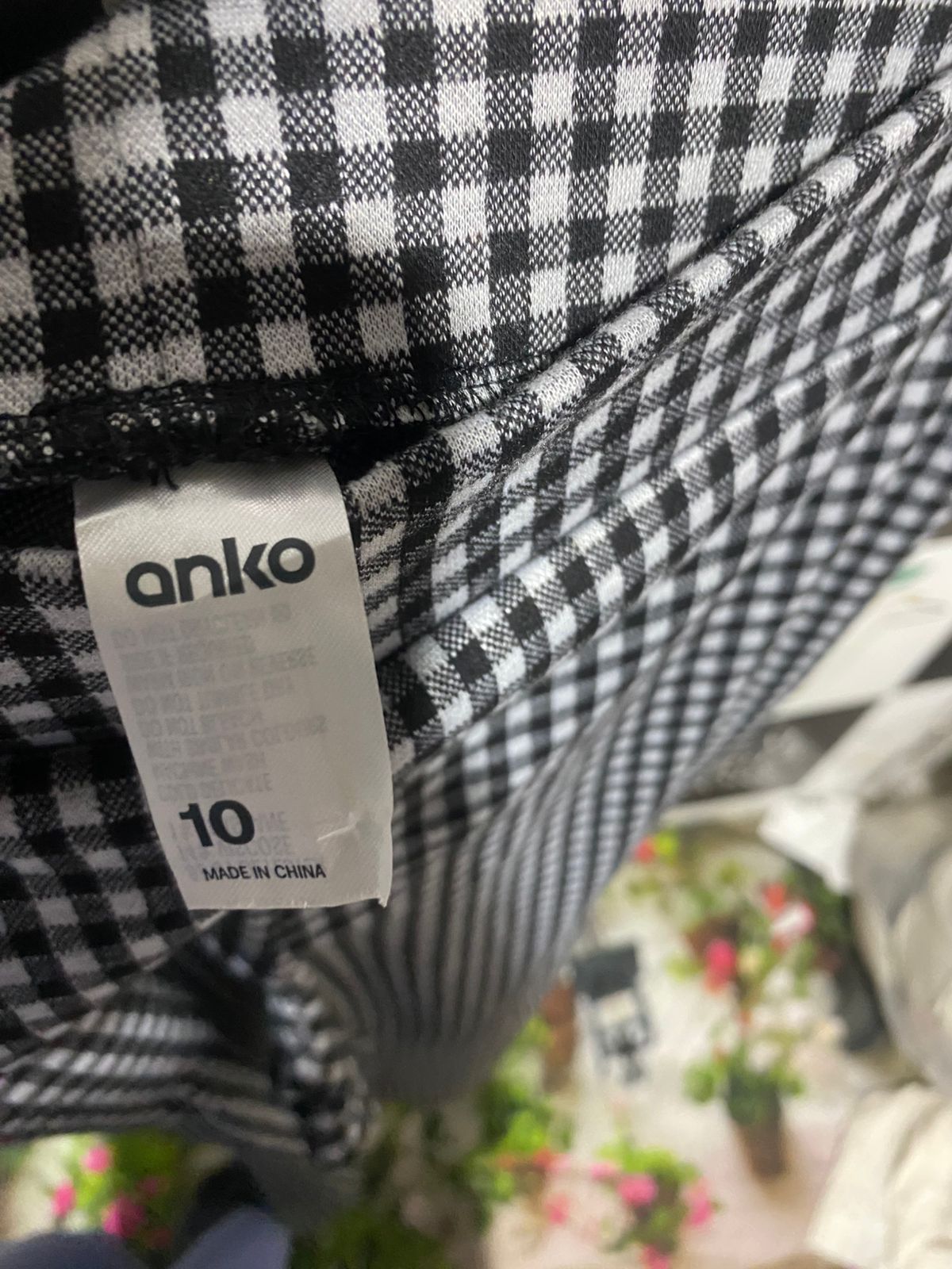 ANKO |L| WAIST 30|C1|WOMEN'S HIGH-WAISTED GINGHAM FLARE PANTS - BLACK & WHITE