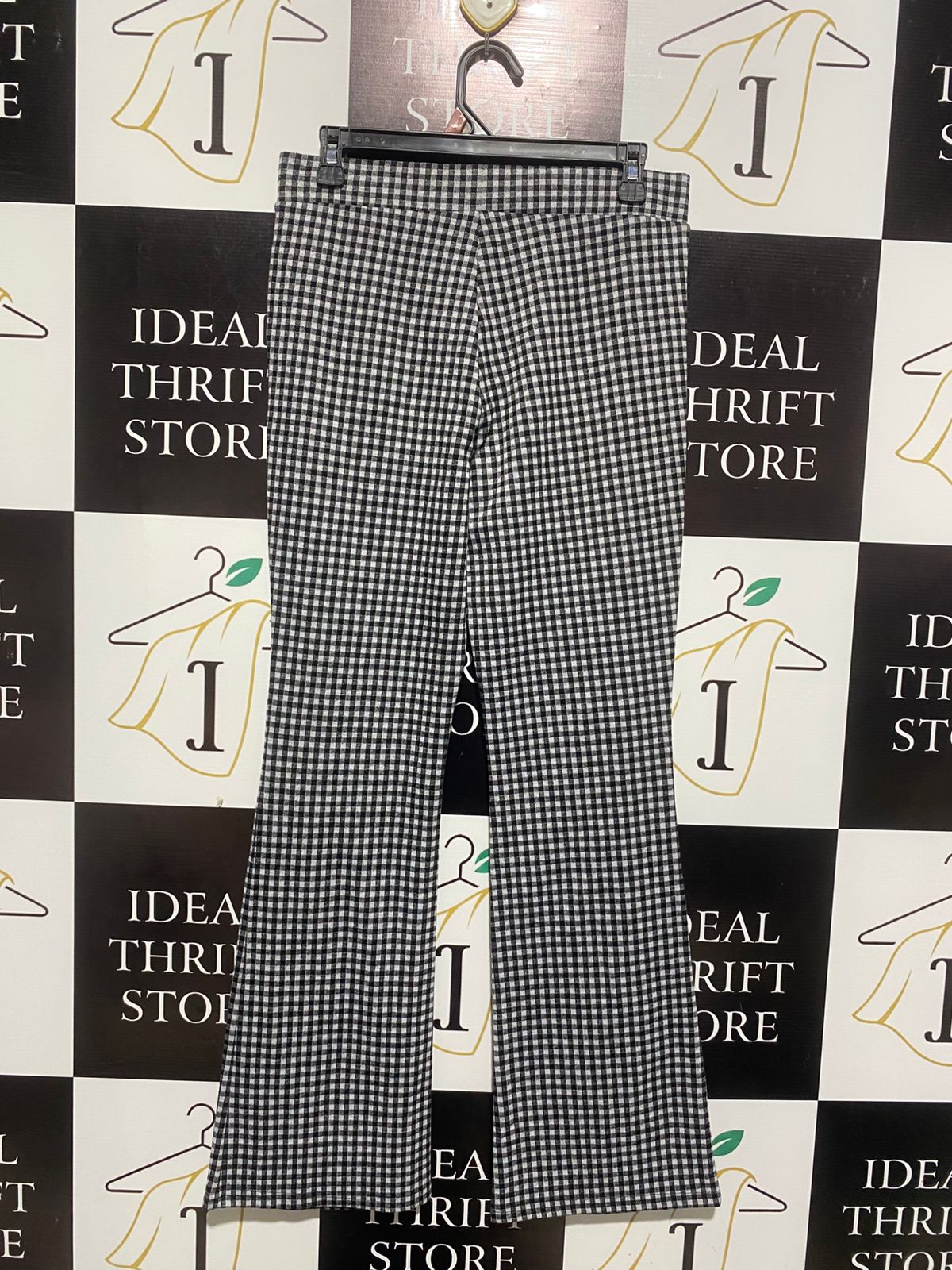 ANKO |L| WAIST 30|C1|WOMEN'S HIGH-WAISTED GINGHAM FLARE PANTS - BLACK & WHITE