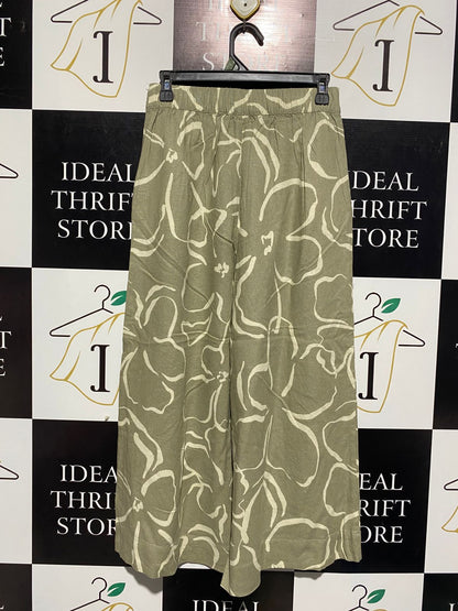 ANKO |M| WAIST 28| WOMEN'S HIGH-WAISTED WIDE-LEG FLORAL TROUSERS IN OLIVE