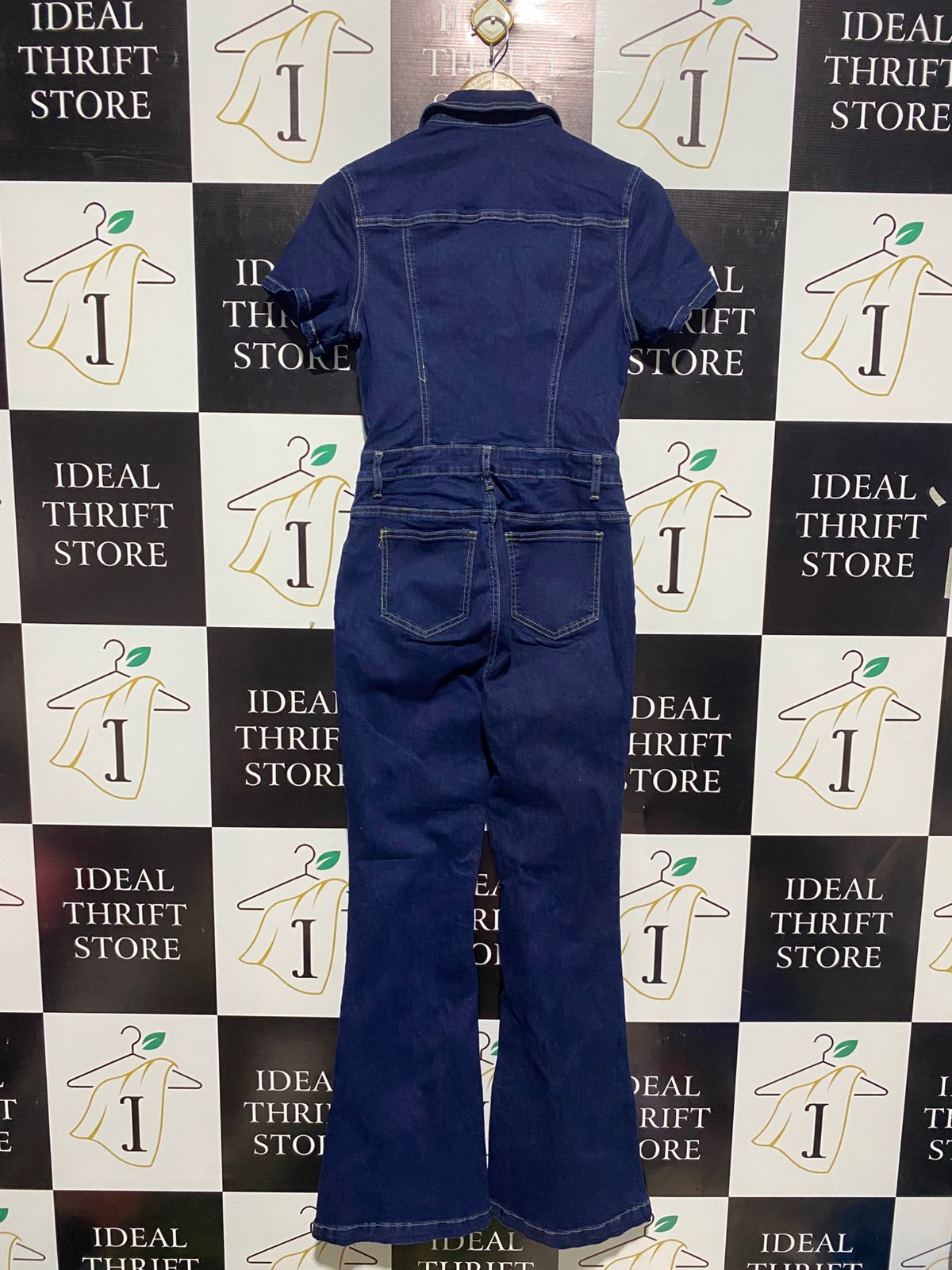 SHEIN |M| BUST 16| WOMEN'S SHORT-SLEEVE DENIM JUMPSUIT IN DARK INDIGO