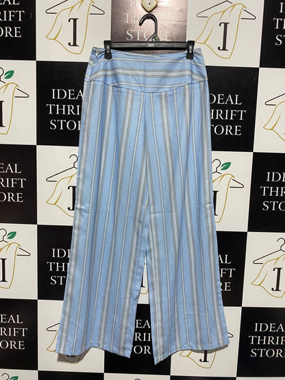 WOMEN'S HIGH-WAISTED VERTICAL STRIPED WIDE-LEG PANTS IN SKY BLUE |M| WAIST 29|
