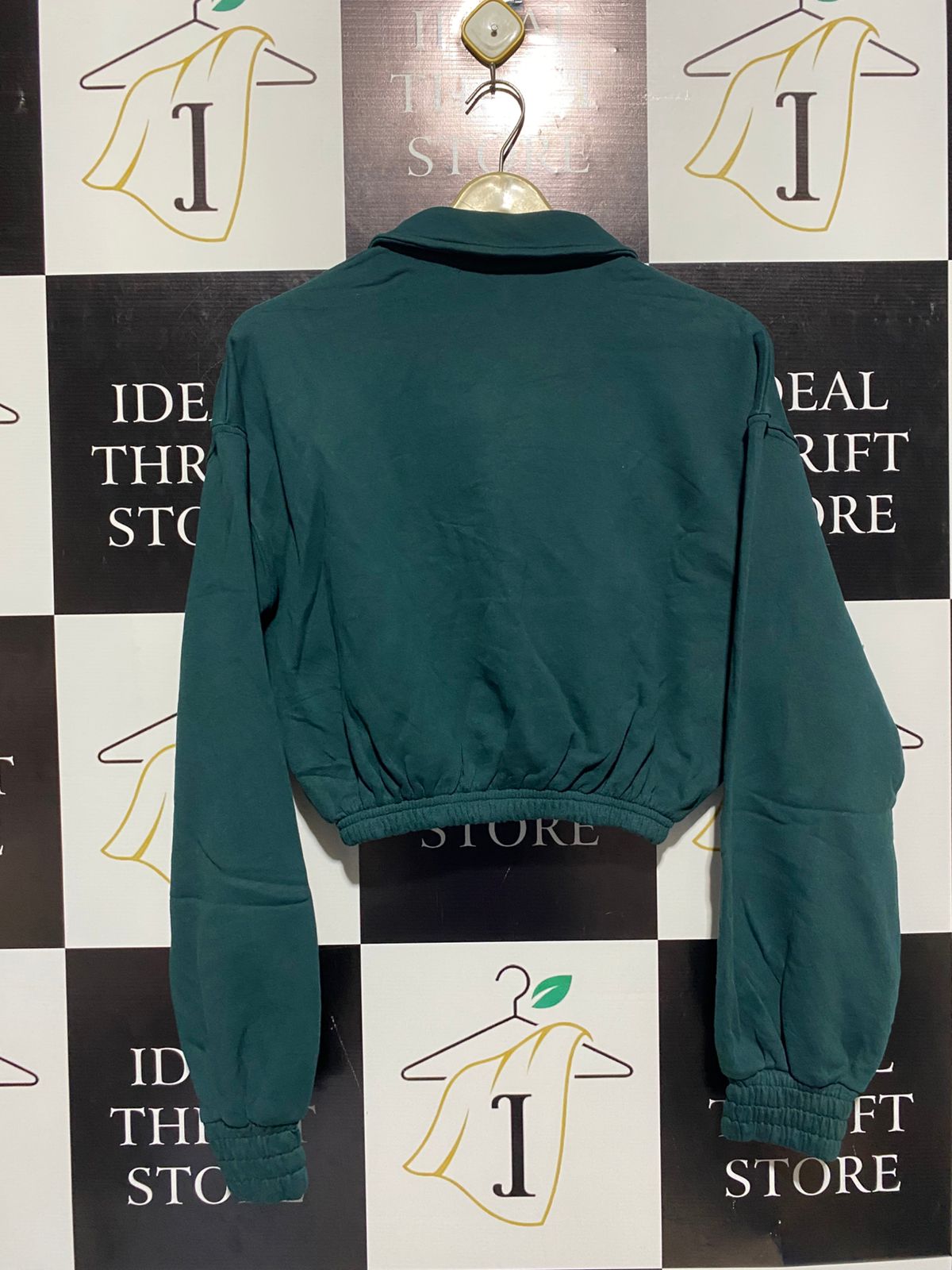 REEBOOK |S| BUST 21| WOMEN'S CROPPED POLO SWEATSHIRT IN FOREST GREEN