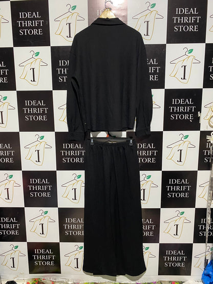 SHEIN |L| WOMEN'S MONOCHROME PLEATED CO-ORD SET IN BLACK