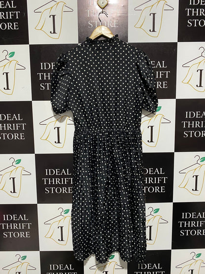 PRIMARK |L| BUST 19| WOMEN'S POLKA DOT MIDI DRESS IN BLACK AND WHITE