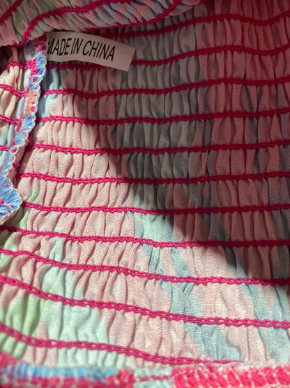 WOMEN'S VIBRANT ABSTRACT SMOCKED CROP TOP |S| BUST 14|