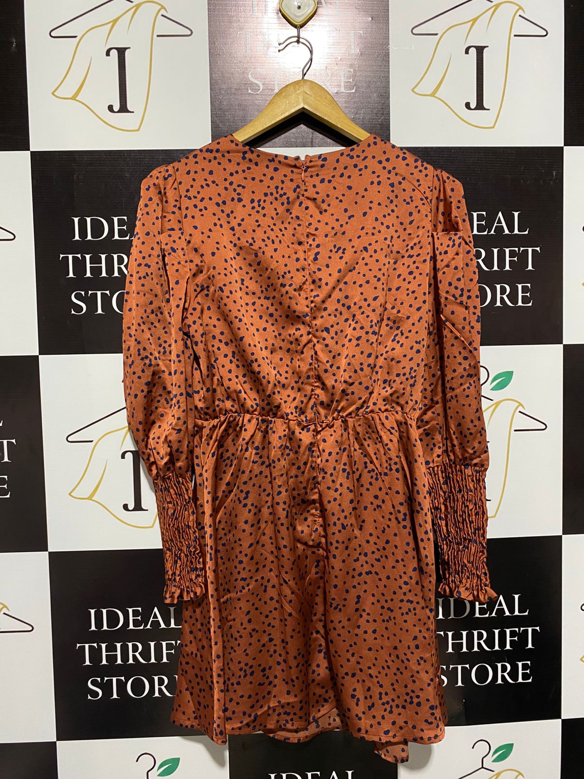 AX PARIS |M| BUST 18| WOMEN'S SATIN MINI DRESS IN RUST WITH POLKA DOTS