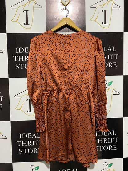 AX PARIS |M| BUST 18| WOMEN'S SATIN MINI DRESS IN RUST WITH POLKA DOTS