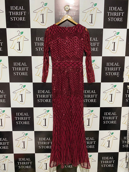MEI MEI |L| BUST 15|B10| WOMEN'S SEQUINNED GALA GOWN IN BURGUNDY MAXI DRESS