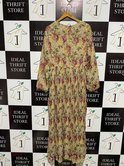 DREAM HOUSE |XL| BUST 19|C4|WOMEN'S VINTAGE FLORAL MAXI DRESS IN OLIVE