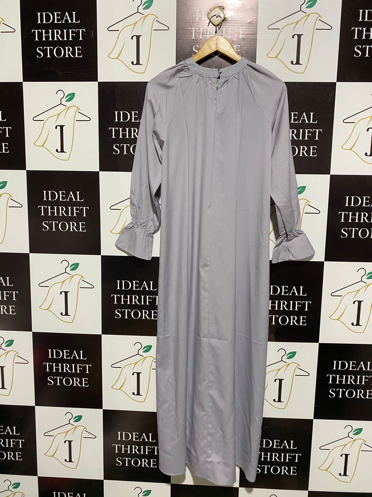 ZANZEA COLLECTION |M| BUST 21| WOMEN'S PLEATED HIGH-NECK MAXI DRESS IN DOVE GREY