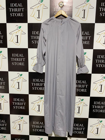 ZANZEA COLLECTION |M| BUST 21| WOMEN'S PLEATED HIGH-NECK MAXI DRESS IN DOVE GREY