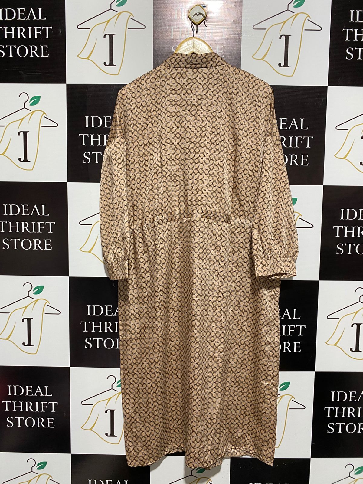 DOROTHY PERKINS |XL|C5| BUST 24| WOMEN'S GEOMETRIC PRINT SHIRT DRESS IN TAN