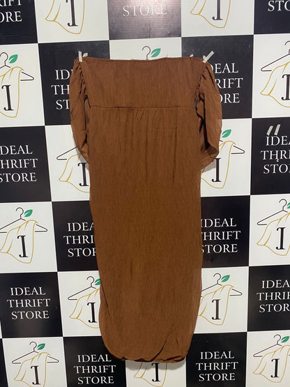 PRETTYLITTLETHING |L| BUST 17| C5| WOMEN'S TWISTED DRAPE MIDI DRESS IN COCOA