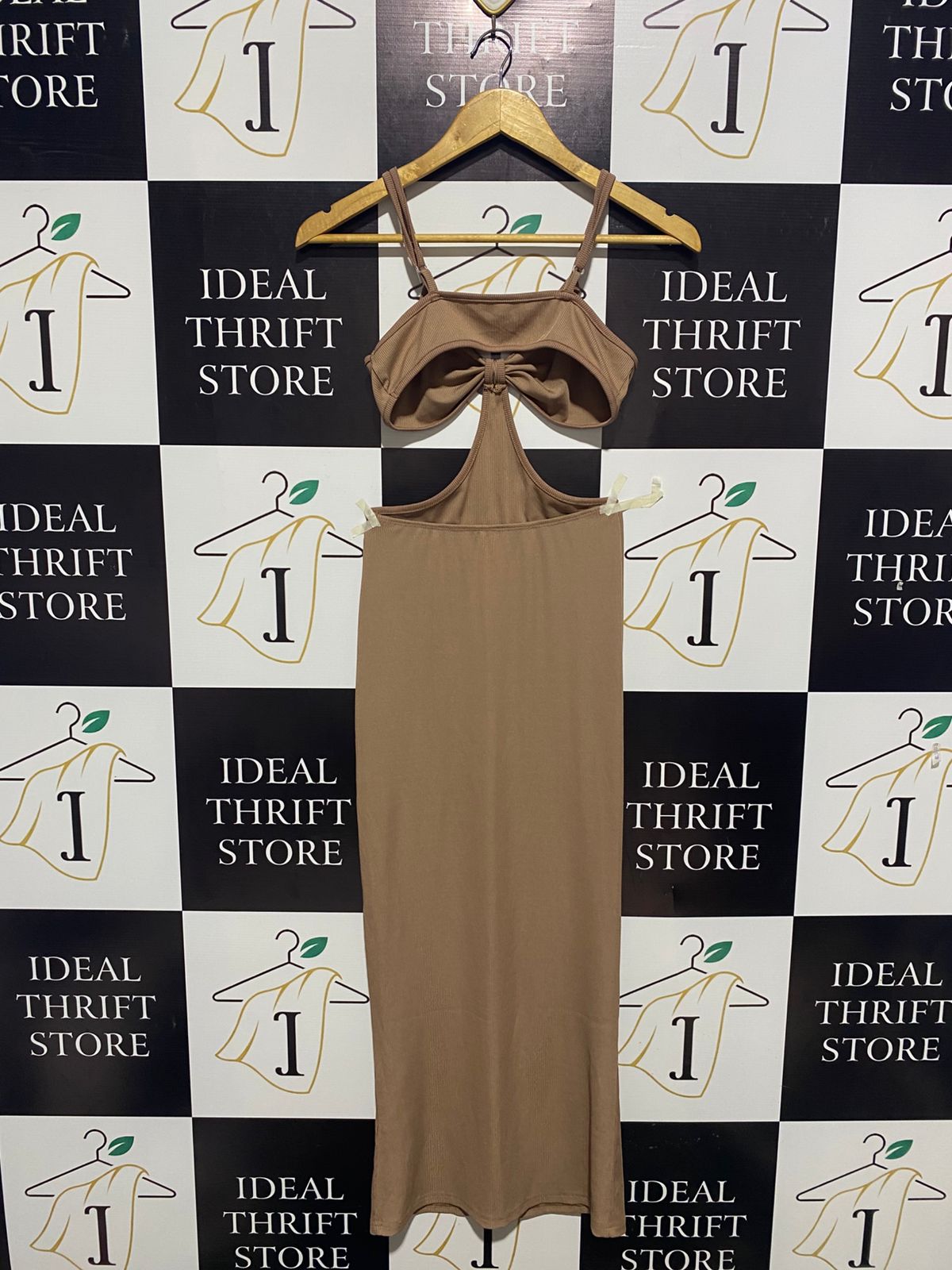 SHEIN |S| BUST 12| BROWN KNOT-FRONT MIDAXI DRESS WITH WAIST CUT-OUTS