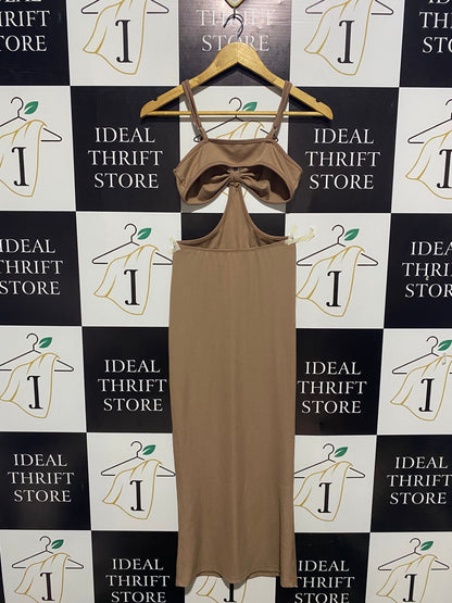 SHEIN |S| BUST 12| BROWN KNOT-FRONT MIDAXI DRESS WITH WAIST CUT-OUTS