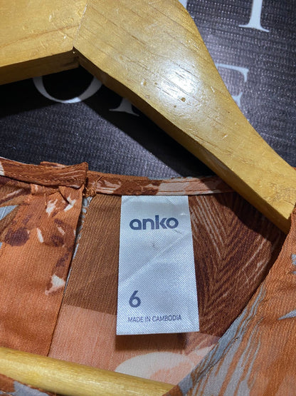 ANKO |M| BUST 17| RUST ORANGE FLORAL PRINT MAXI DRESS WITH WAIST TIE