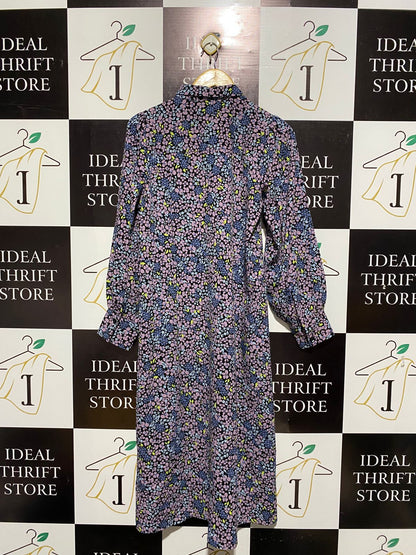 MONKL |S| BUST 19|C4| LONG SLEEVE BUTTON-FRONT MIDI DRESS WITH COLLAR