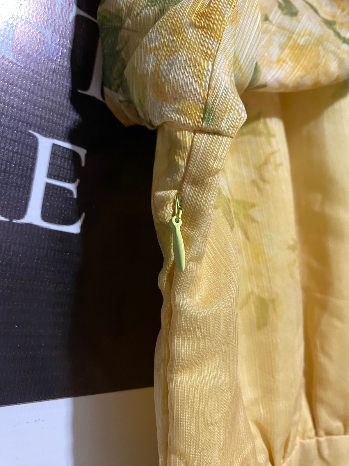 ANEWSTA |S| BUST 17|C4| PALE YELLOW SHEER FLORAL MAXI DRESS WITH BISHOP SLEEVES