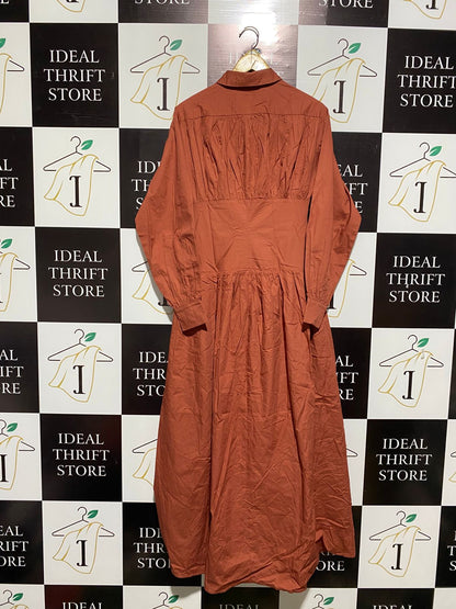 ATMOS & HERE |M| BUST 15|C4| RUSTIC COTTON MIDI DRESS IN TERRACOTTA