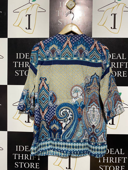 IS MILLENIUM |S| BUST 19| PAISLEY PRINT QUARTER-ZIP TUNIC BLOUSE