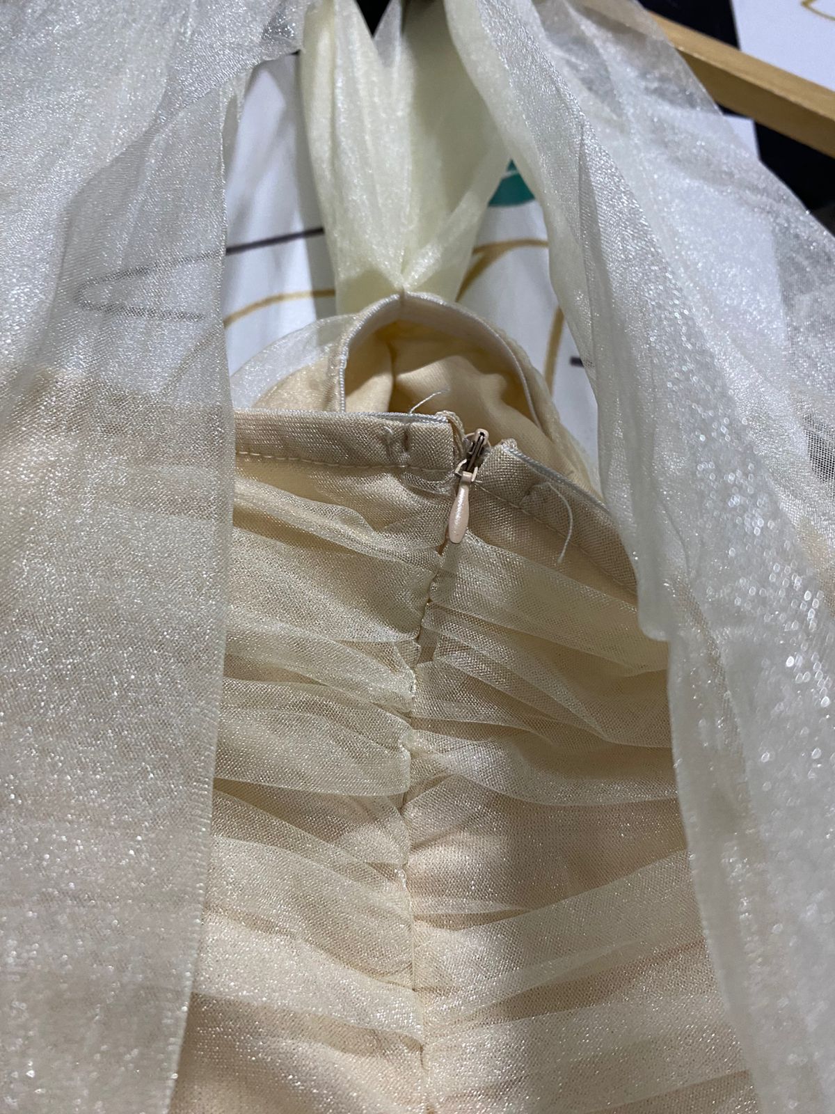 A M R FASHION |S| BUST 12|  SHEER RUCHED MINI DRESS WITH BALLOON SLEEVES