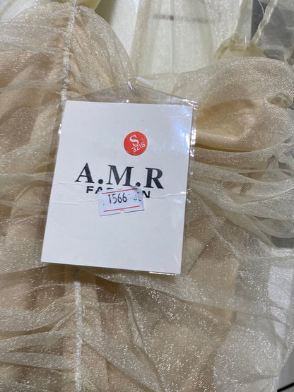 A M R FASHION |S| BUST 12|  SHEER RUCHED MINI DRESS WITH BALLOON SLEEVES