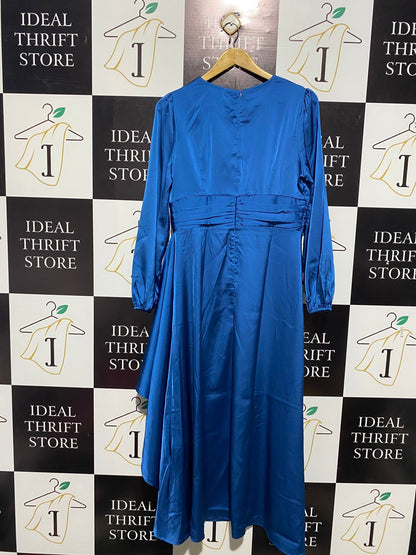 ROYAL BLUE |M|BUST 17| C4|  SATIN LONG-SLEEVE MAXI DRESS