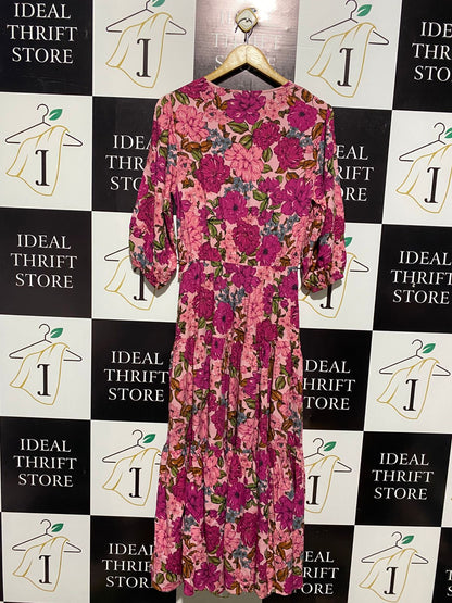 LABEL OF LOVE |M| BUST 17|B12| VIBRANT MAGENTA FLORAL TIERED MAXI DRESS